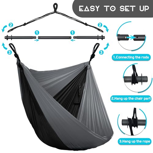 Hammock Swing Chair for Outdoor & Indoor, Lightweight & Portable, Perfect for Adults & Camping (Black, Gray)