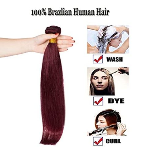 99j Burgundy human hair Straight Hair 26 INCH 8A Brazilian Virgin Hair 99j Burgundy Straight Hair Weaves Bundle Free Part Red Wine Color 100% Unprocessed Human Hair Weft Weaves