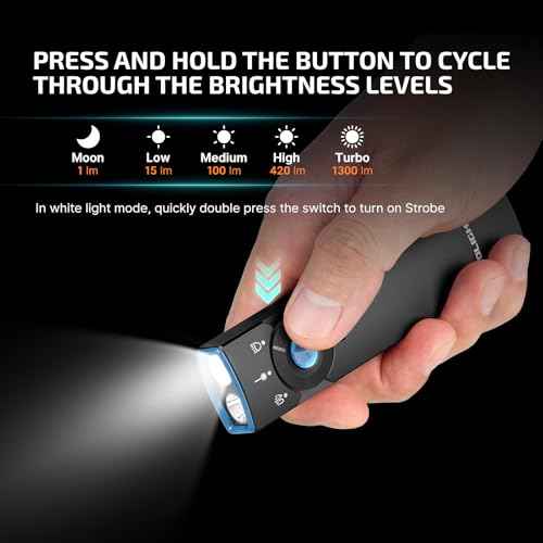 OLIGHT Arkfeld Pro Rechargeable EDC Flat Flashlight with Green Beam, UV and White LED Combo, 1300 Lumens Portable Pocket Lights, Triple Sources for Outdoors Emergency Working (Black CW)