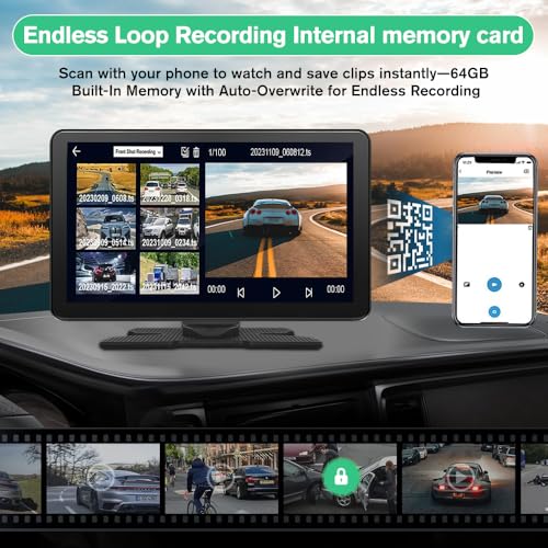9" Carplay Screen for Car Portable, Carplay & Android Auto Car Stereo, Touchscreen GPS Navigation 4K Dash Cam/1080P Backup...