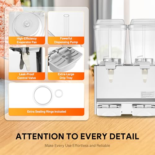 CO-Z Commercial Beverage Dispenser, 9.6 Gallon / 36L 2-Tank Electric Juice Dispenser Machine, Stainless Steel Cold Drink M...