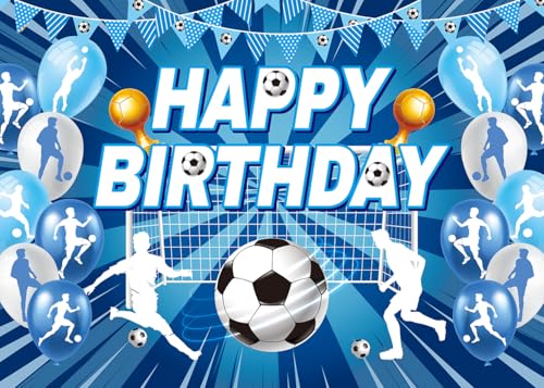 XCKALI Soccer Birthday Backdrop Blue Soccer Happy Birthday Photography Bckdground Sports Party Decorations Photo Booth Pro...