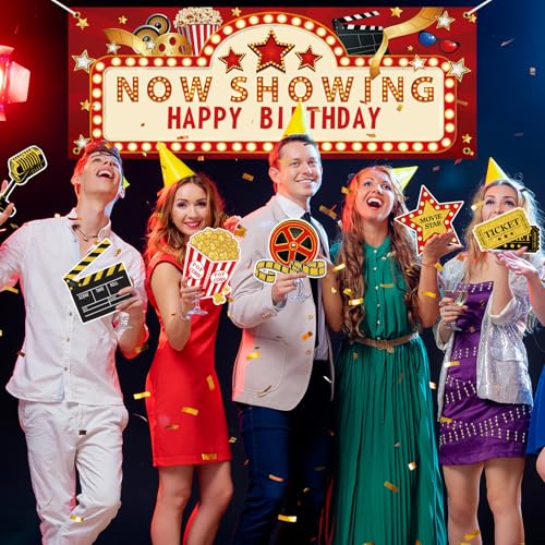 11 Pieces Movie Night Party Decorations Now Showing Banner Photography Background Movie Night Cutouts Double Sided Printin...