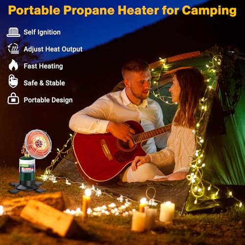 Portable Propane Heater for Camping,Small Outdoor Patio Garage Heater,Self-Ignition,with Foldable Gas Cylinder Holder for ...