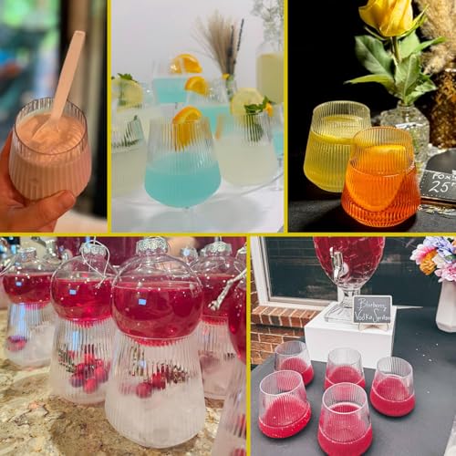40-Pack Plastic Wine Glasses Disposable | Ribbed 12oz Premium Unbreakable Solo Cups Crystal-clear Reusable Whiskey Glasses...
