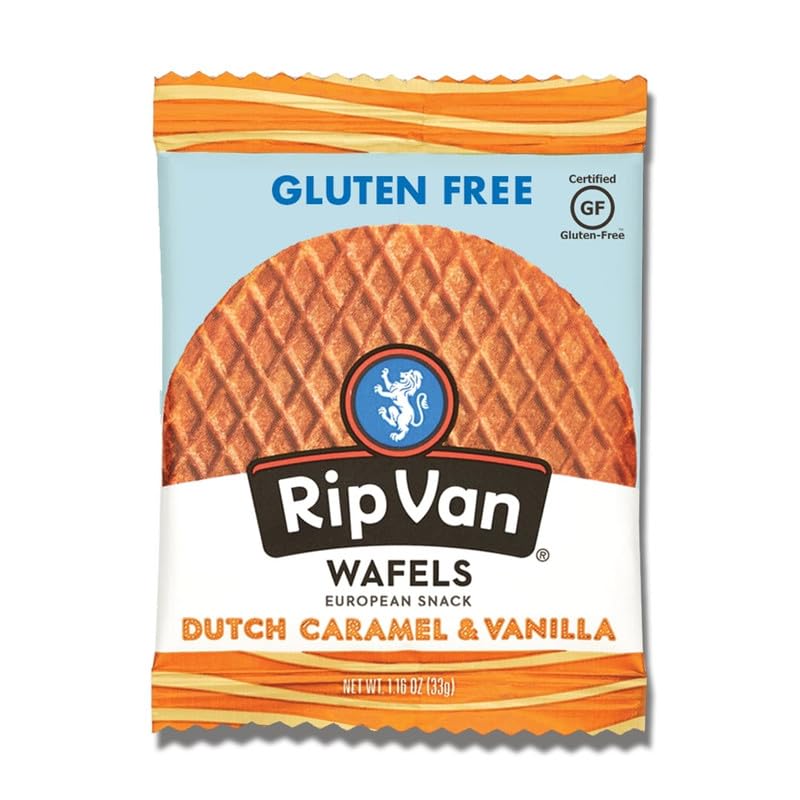 Rip Van Wafels Gluten-Free Stroopwafel - Dutch Caramel & Vanilla Stroopwafels Healthy Snacks Non-GMO Low Sugar (6g) Calorie, 12 Count
