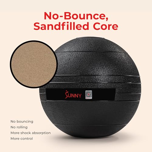 Sunny Health & Fitness Ultra-Durable Slam Ball, Sand Filled No-Bounce Core, Non-Slip Grip ? Available in 10?50 lbs