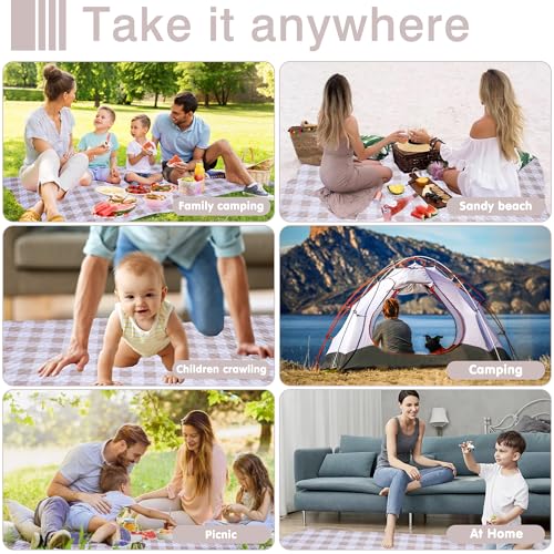 Extra Large Picnic Blanket 80''x 60'' Picnic Mat Waterproof Sand Proof Foldable for Beach, 5-Layer Outdoor Blanket for 6 t...
