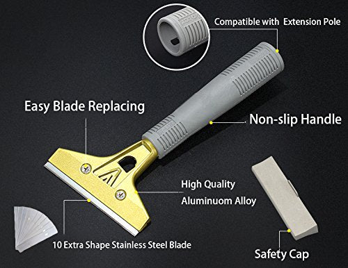 Razor Blade Scraper 2-Pack, Sticker Removers, Heavy Duty Extendable Scraping Tools Set with Screwdriver and 10 pcs Extra Stainless Steel Razor Blades for Window Glass Granite Wall Clean