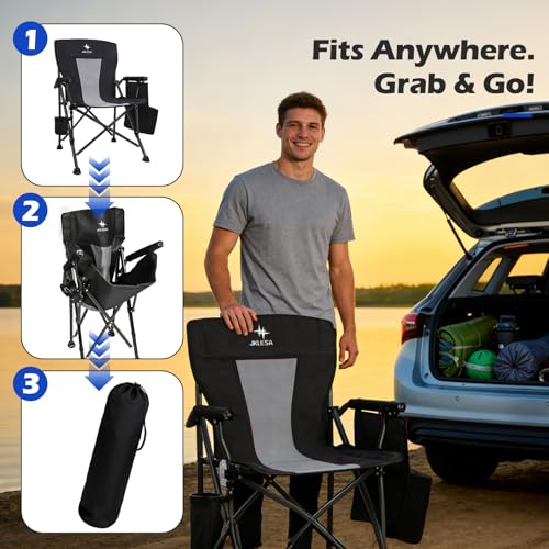 JKLESA XL Premium Camping Chair - 400lb Capacity, Oversized 23.7" Wide Seat, Heavy Duty 600D Oxford Fabric, Padded Camping...