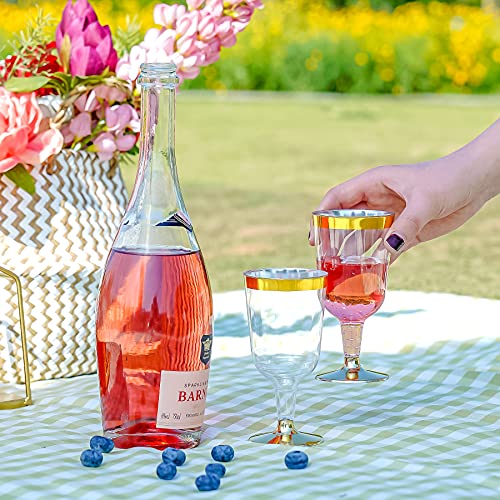 N9R 30PCS Plastic Wine Glasses with Gold Rim, 6 Oz Plastic Wine glasses with Stem, Disposable Wine Cups Reusable Suitable ...