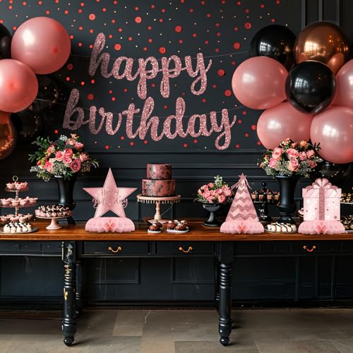 Pink Rose Gold Party Decorations, 12Pcs Pink Rose Gold Honeycomb Birthday Decorations, Elegant Rose Gold Table Toppers Par...