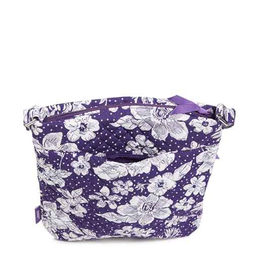 Vera Bradley Cotton Triple Zip Hipster Crossbody Purse, Purple/White Rain Garden with Texas Christian University