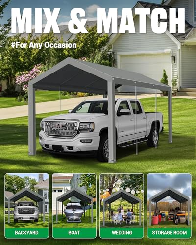Acepic 10x20ft Carport Replacement Canopy Cover Top, Heavy Duty Garage Tent Shelter Tarp Party Tent, Waterproof & UV Prote...