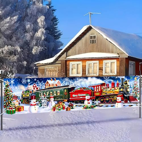 BlissYard Merry Christmas Long Horizontal Banner Backdrop Holiday Winter Wonderland Christmas Train Photography Background...