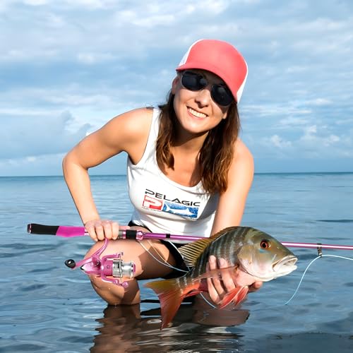 Fishing Rod and Reel Combos, Fishing Gear Gifts for Women with Spinning Reel, Lures, Line, Pink Ladies Telescopic Pole Kit...