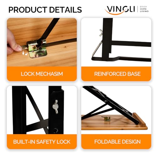 VINGLI 67 Inch Wooden Folding Picnic Table, Picnic Beer Table with Umbrella Hole, Adjustable Heights (29.5" Sitting & 41....
