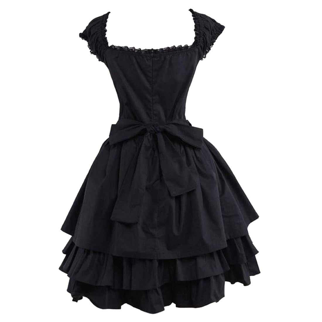 Ainclu Womens Classic Black Layered Lace-up Goth Lolita Dress L
