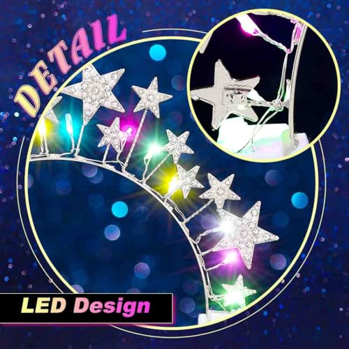 Zoestar Light Up Star Headband New Year Led Stars Headpiece NYE Glow Party Hair Accessories for Women (Silver)