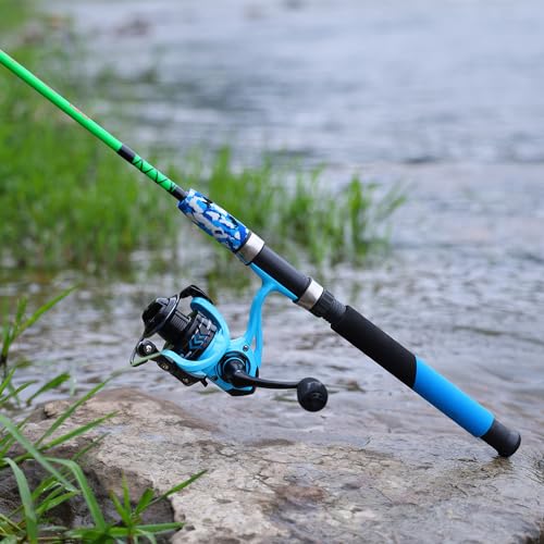Sougayilang Spinning Reel and 2-Piece Fishing Rod Combo, Durable Graphite & Fiberglass Rod, Split-Grip Cork Handle,Right/L...