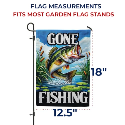 America Forever Gone Fishing Bass Garden Flag, 12.5 x 18 inch Double Sided, Lake Adventure Banner, Outdoor Fishing Decor, ...