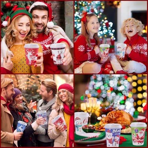 Dorizeg Christmas Cups with Lids and Sleeves 12oz Disposable Coffee Cups with Lids Hot Chocolate Cups 10 Designs, Christma...