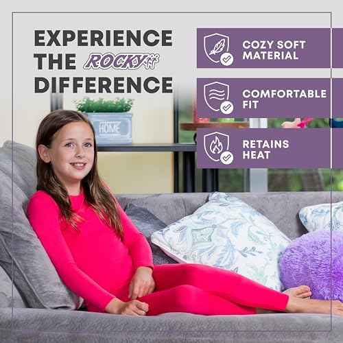 Rocky Thermal Underwear Kids Girls Thermal Underwear Set Toddler Long Johns kid Thermals Kid Base Layer kids thermals top bottom set Winter Clothes Shirt Pants Ski/Extreme Cold (Red Plaid, XS, Heavy)