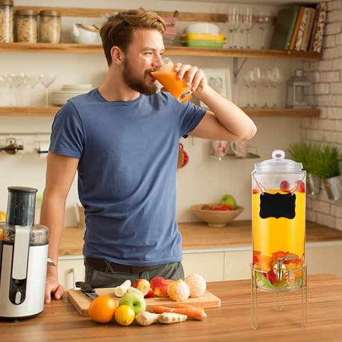 Drink Dispensers for Parties 1 Gallon, Bevarage Dispenser with Stand,Glass Drink Dispenser With Stainless Steel Spigot + M...