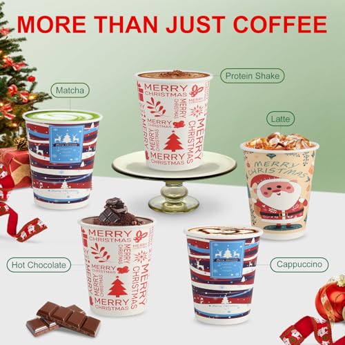 Richboom Christmas Cups, 100 Count 8 oz Disposable Christmas Coffee Cups Holiday Paper Coffee Cups Hot Chocolate Bar Suppl...