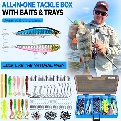 PLUSINNO Fishing Gear,Full Fishing kit Include Fishing Rod and Reel Combo, Tackle Box with Fishing Lures, Fishing Accessor...