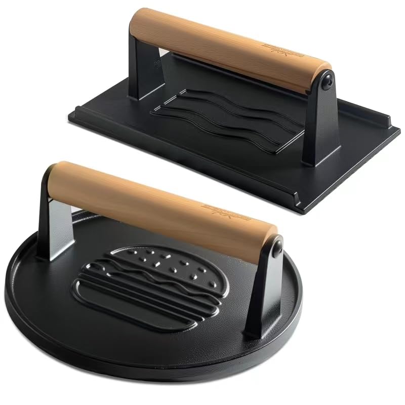 XUDAKAIXIN Cast Iron Smash Burger Press (2PCS),Grill Bacon Meat Press Tool,Perfect for Blackstone, Camp Chef, Weber Grills & Ind