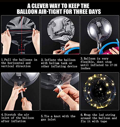 LED Balloons 10 Pack, Light Up Balloons 20 Inches Clear Helium Bobo Balloon, Glow Bubble Balloons with String Lights for V...
