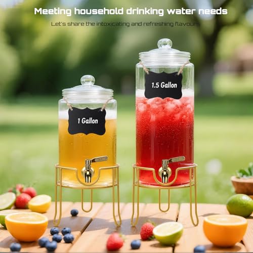 DHSBTLS 1.5 Gallon Glass Drink Dispensers, Round Beverage Dispenser for Party, BBQ and Picnic, Clear Airtight Juice Dispen...