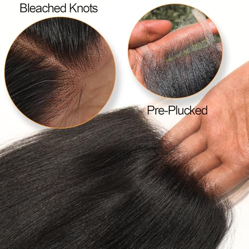 BEEOS Yaki Straight 5x5 SKINLIKE Real HD Lace Closure, Pre-Plucked Bleached Knots 0.10mm Ultra-thin Invisible HD Lace Human Hair 14 Inch