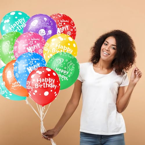 50pcs 12inch Happy Birthday Balloons for Men&Women, Assorted Balloons for Party, Beautiful Flowers Printed Decoration (Bir...