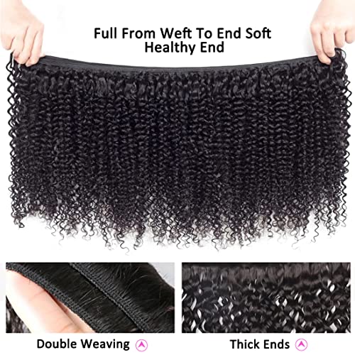 Kinky Curly Bundles and Closure Brazilian Human Hair Bundles with Closure Unprocessed Virgin 3 Bundles with 4x4 Lace Closure(14 16 18+12) Natural Color