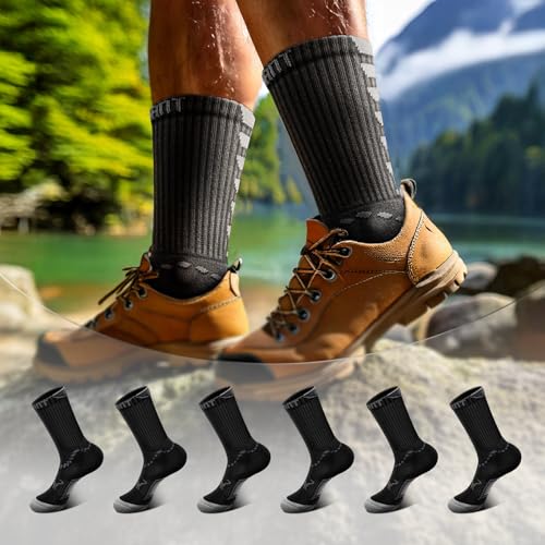 Men Running Socks,Athletic Crew Socks Compression Breathable for Men Sports Hiking Cushioned Footbed Arch Support