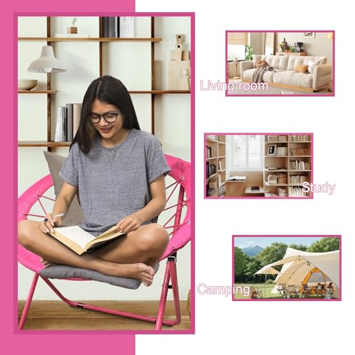 CAMP SOLUTIONS Bungee Chair Portable Foldable, Dish Chair Bunjo Game Chair for Outdoor and Indoor and Camping and BBQ (Pink)