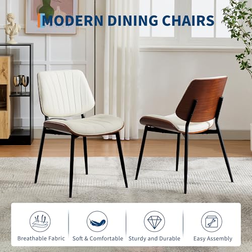 IDEALHOUSE Dining Chairs Set of 2, Mid Century Modern Dining Room Chair, Upholstered PU Leather Kitchen Chairs with Walnut...