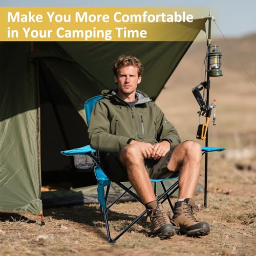 VOYSIGN Folding Camping Chair with Cup Holder & Storage Bag, 225lbs Capacity, Large Anti-Sink Feet, Breathable PE Coated F...