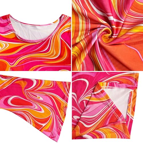 6070s Disco Outfit for Women Print Dress Psychedelic Hippie Costume Set for Halloween Party Cosplay