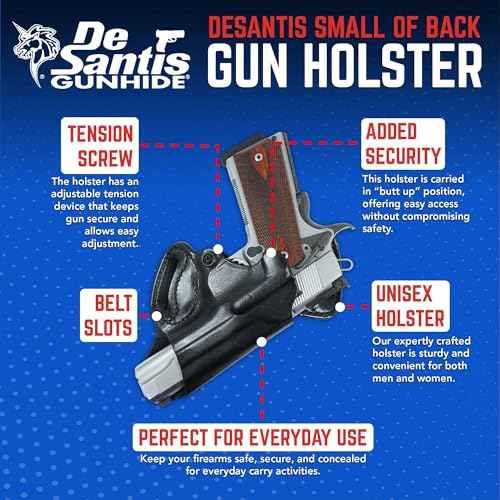 DeSantis Small of Back (S.O.B.) OWB Gun Holster- Leather Holster for Pistols, Fits Standard 1911 Models 3"-5", from COLT, S&W, SIG Sauer, Ruger, Kimber, Springfield, and Others- Right Hand Draw, Black