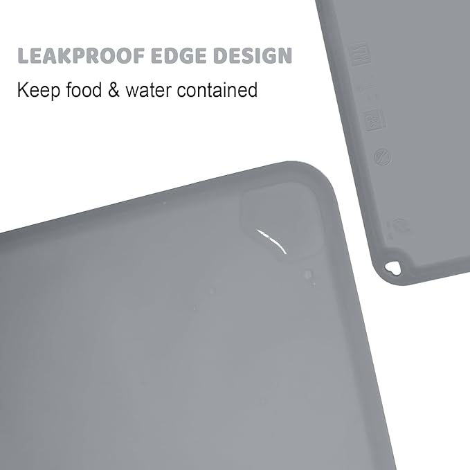 Silicone Placemat for Toddles Kids Non-Slip Reusable Portable Baby Placemats for Restaurant Stain-Proof Children Food Mats Eating Table Mat 2 Pack (Silver Gray)