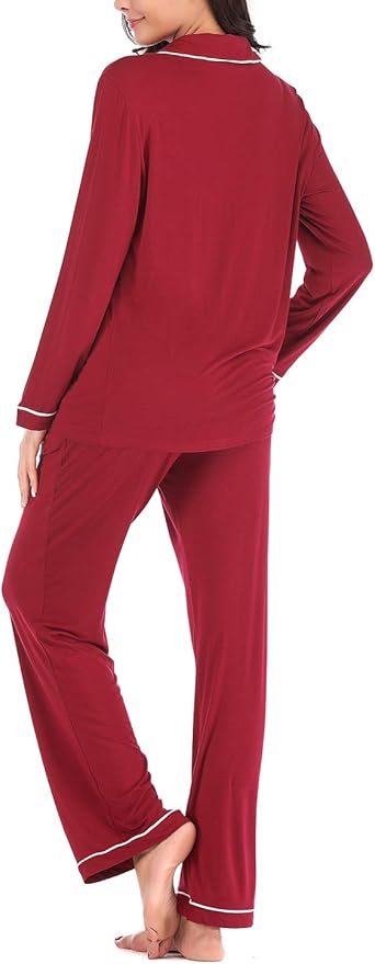 Aamikast Women's Pajama Sets Long Sleeve Button Down Sleepwear Nightwear Soft Pjs Lounge Sets
