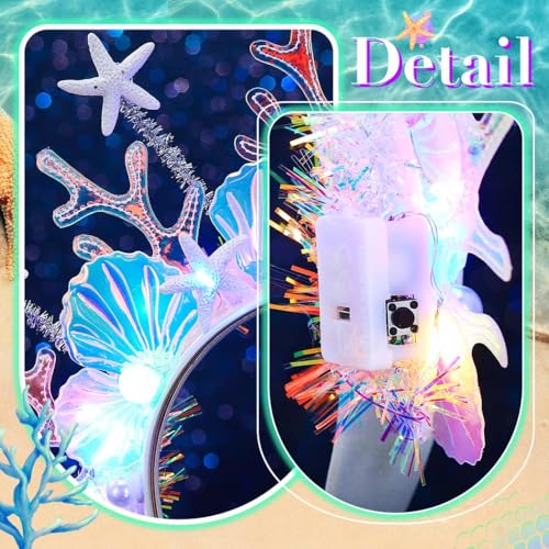 JAKAWIN Light Up Mermaid Costume Headband Starfish Ocean Hair Accessories Shell Led Headpiece for Women