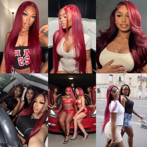 26 Inch 99j Burgundy Lace Front Wigs Human Hair Pre Plucked 13x4 Straight Lace Frontal Wigs Human Hair Win Red Colored Wigs for Black Women Straight Wigs Human Hair Natural Hairline
