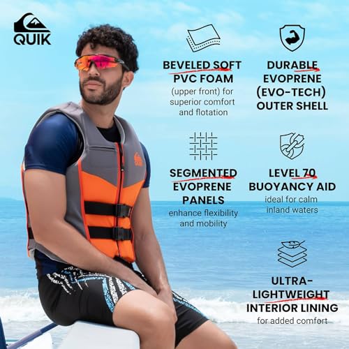 QUIKSILVER Men's Life Vest& Youth Life Vest, USCG and Transport Canada Approved Evoprene PFD, Personal Flotation Device Le...