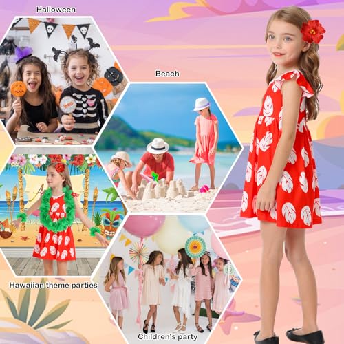 Benylion Hawaiian Dress Red Leaf Hawaiian Dress Summer Dress for Girls Halloween Christmas Costumes Cosplay Birthday
