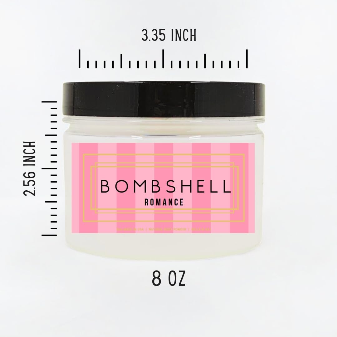 Body Powder for Men & Women Scented Bombshell Romance (VS Type), Bath Perfume Dusting Powder with Fragrance & Essential Oils, Talc Free 8oz Container, Made in USA