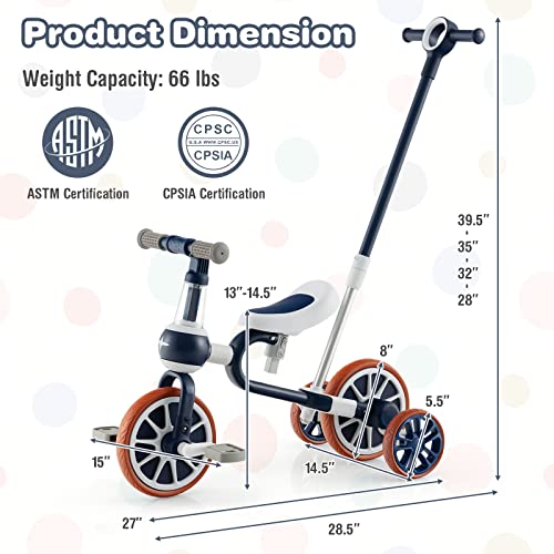 BABY JOY 4 in 1 Tricycle for Toddlers, Kids Trike Baby Balance Bike w/Adjustable Seat, Pedals & Wheels, Boy Girl Ride-on Toy